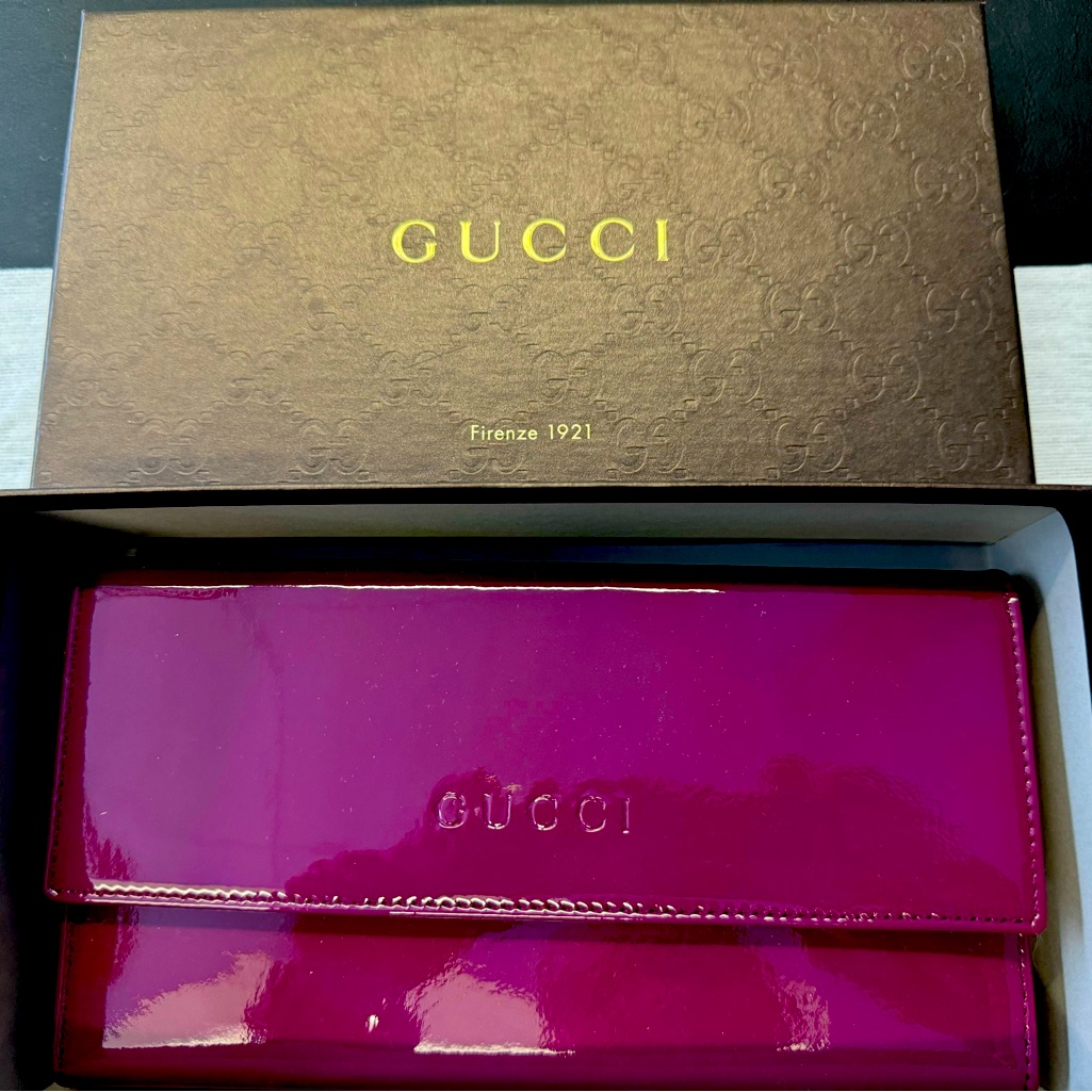 Gucci Plum Colored Patent Leather Trifold Wallet